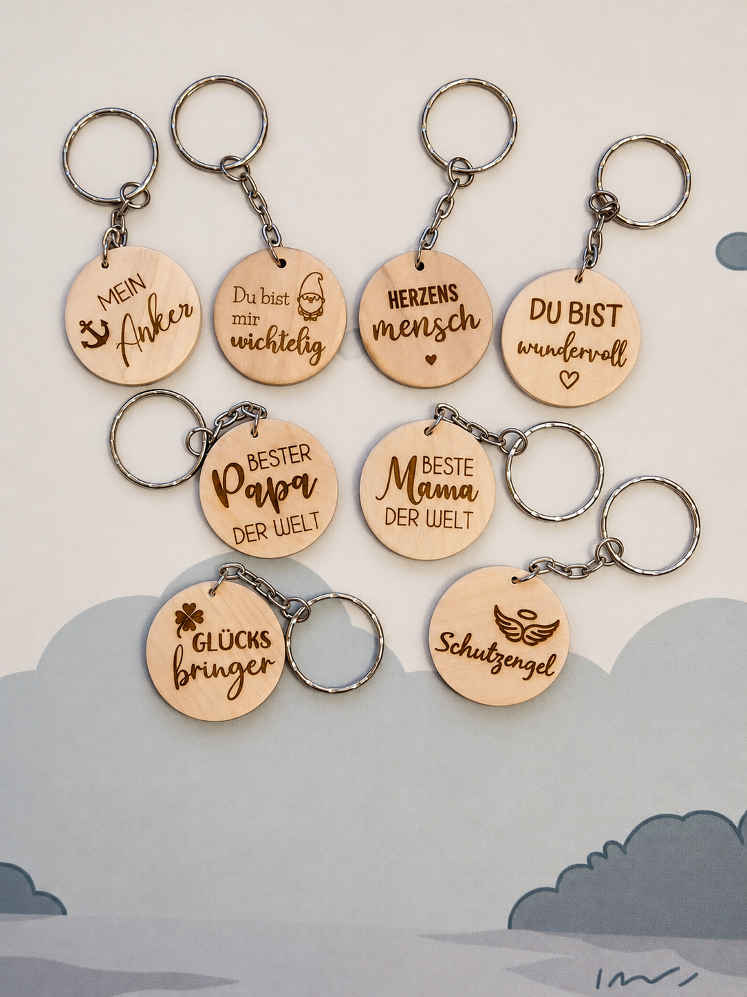 Handgefertigte Holz Schlüsselanhänger mit Spruch | Geschenk mit Herz | Personalisierter Anhänger für Schlüssel, Tasche & Co.
