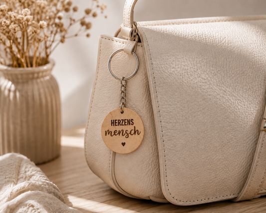 Handgefertigte Holz Schlüsselanhänger mit Spruch | Geschenk mit Herz | Personalisierter Anhänger für Schlüssel, Tasche & Co.